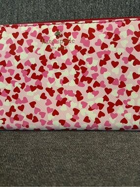 Kate Spade Pink, Red & Light Pink Heart Pattern Wallet